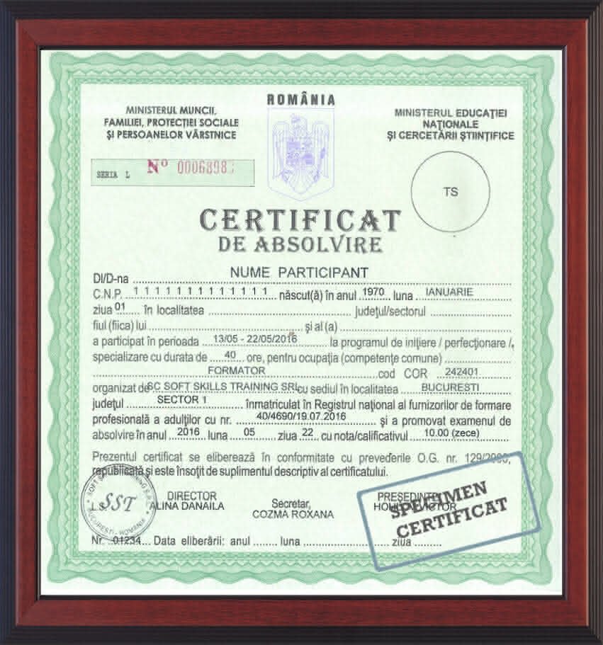 Certificat de absolvire ANC emis de Colegiul de Estetica